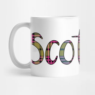 SCOTLAND, Pink, Blue and Yellow Tartan Style Design Mug